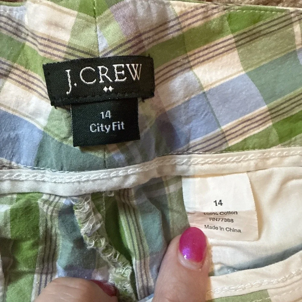 J Crew Women's Green Plaid Long Bermuda Shorts City Fit Size 14 Y2K